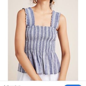 *EUC* Anthropologie Maeve / Schuyler Smocked Peplum Striped Blouse / Large
